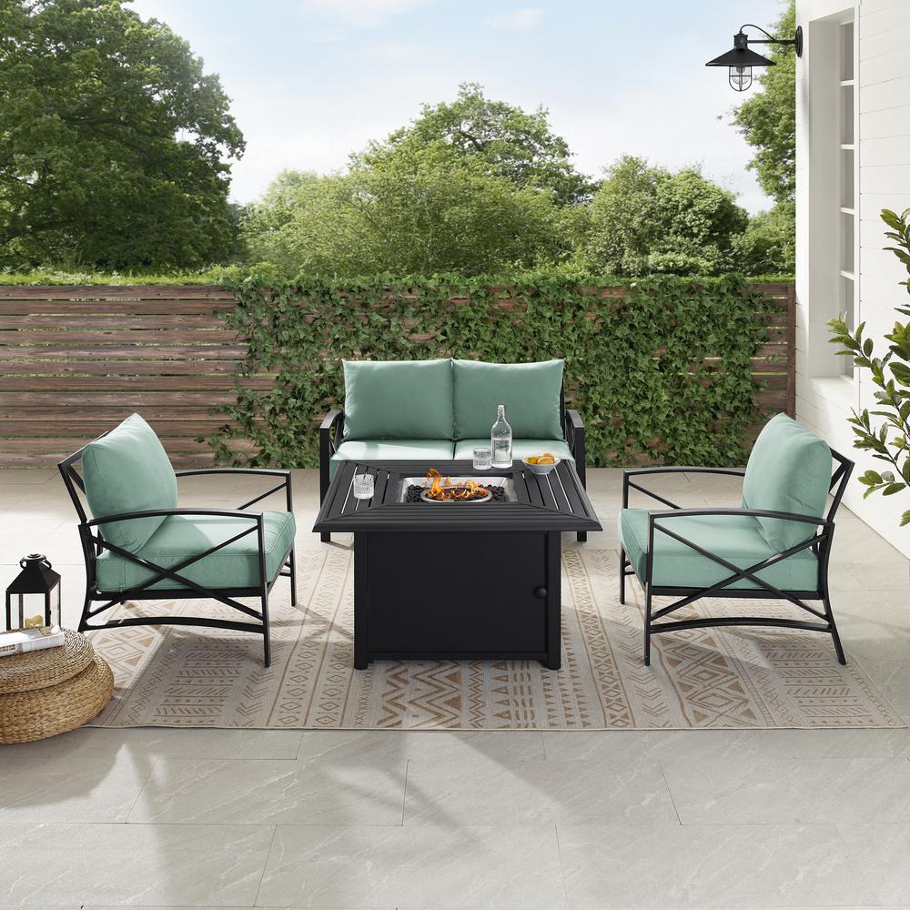Kaplan 4Pc Outdoor Metal Conversation Set W/Fire Table Mist/Oil Rubbed Bronze - Loveseat, Dante Fire Table, & 2 Arm Chairs. Picture 15