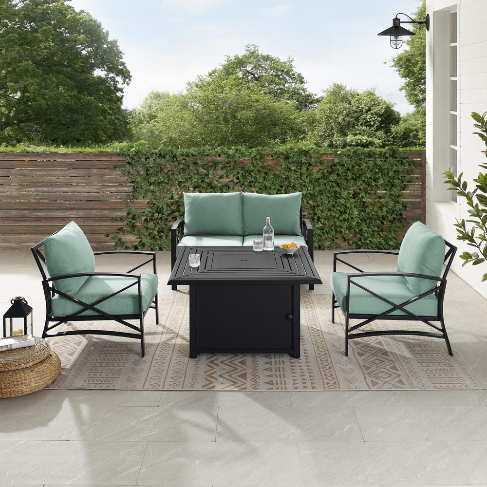 Kaplan 4Pc Outdoor Metal Conversation Set W/Fire Table Mist/Oil Rubbed Bronze - Loveseat, Dante Fire Table, & 2 Arm Chairs. Picture 17