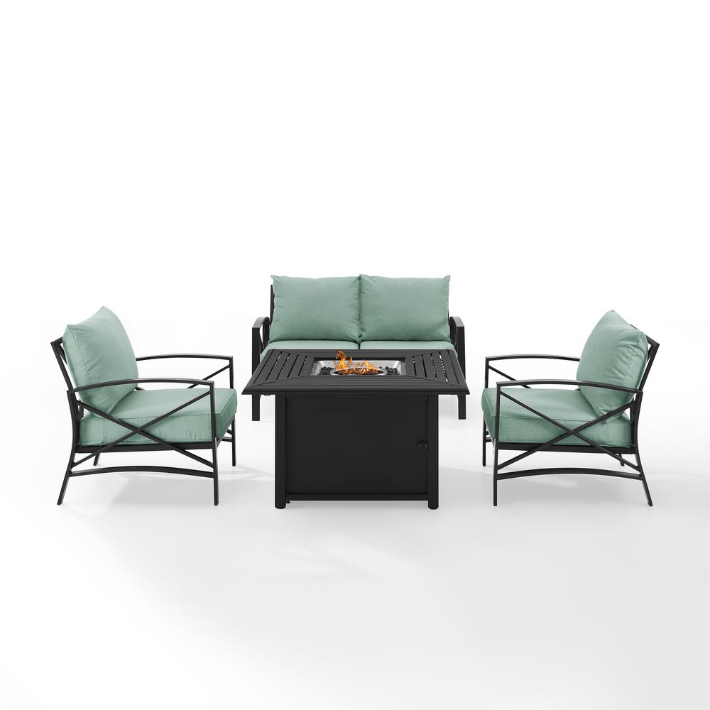 Kaplan 4Pc Outdoor Metal Conversation Set W/Fire Table Mist/Oil Rubbed Bronze - Loveseat, Dante Fire Table, & 2 Arm Chairs. Picture 22
