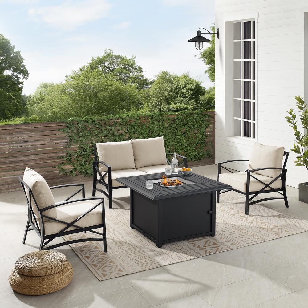 Kaplan 4Pc Outdoor Metal Conversation Set W/Fire Table Oatmeal/Oil Rubbed Bronze - Loveseat, Dante Fire Table, & 2 Arm Chairs. Picture 14