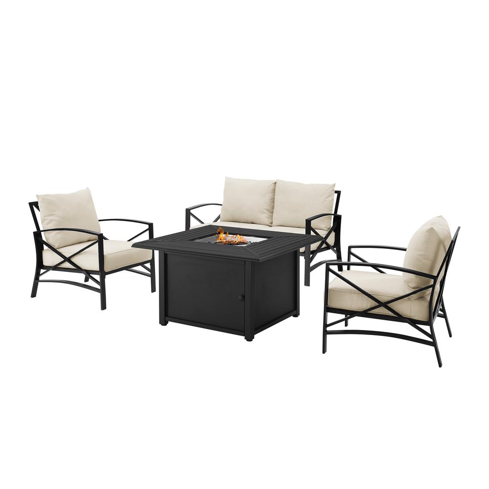 Kaplan 4Pc Outdoor Metal Conversation Set W/Fire Table Oatmeal/Oil Rubbed Bronze - Loveseat, Dante Fire Table, & 2 Arm Chairs. Picture 18
