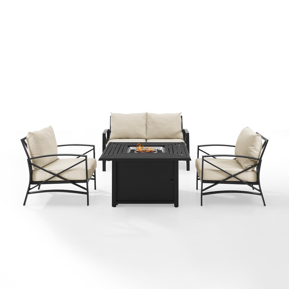 Kaplan 4Pc Outdoor Metal Conversation Set W/Fire Table Oatmeal/Oil Rubbed Bronze - Loveseat, Dante Fire Table, & 2 Arm Chairs. Picture 22
