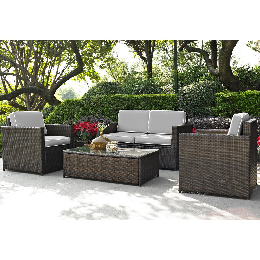 Palm Harbor 4Pc Outdoor Wicker Conversation Set Gray/Brown - Loveseat, 2 Chairs & Glass Top Table. Picture 8