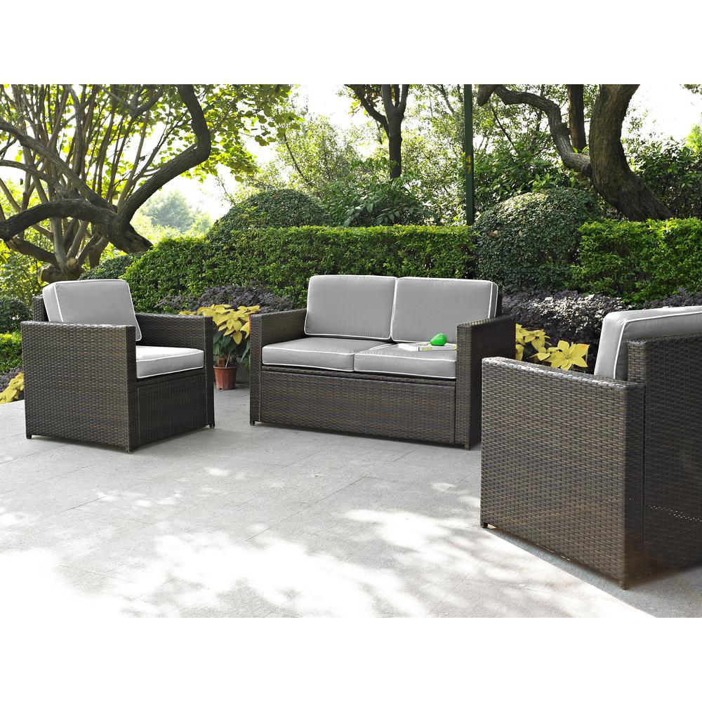 Palm Harbor 3Pc Outdoor Wicker Conversation Set Gray/Brown - Loveseat, 2 Chairs. Picture 9