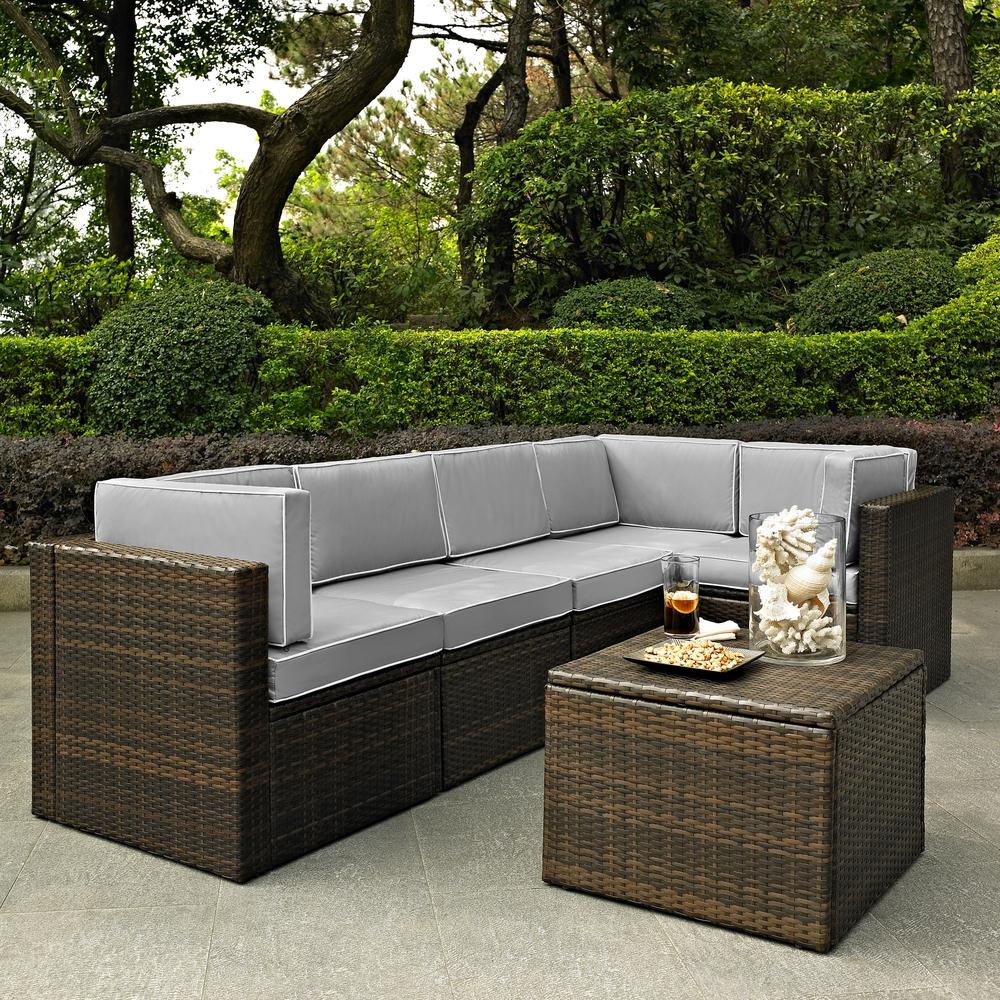 Palm Harbor 6Pc Outdoor Wicker Sectional Set Gray/Brown - 3 Corner Chairs, 2 Center Chairs, Coffee Sectional Table. Picture 8