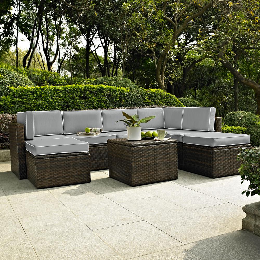 Palm Harbor 8Pc Outdoor Wicker Sectional Set Gray/Brown - 2 Corner Chairs, 3 Center Chairs, 2 Ottomans & Coffee Sectional Table. Picture 8