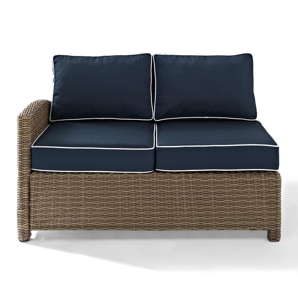 Bradenton Outdoor Wicker Sectional Left Side Loveseat Navy/Weathered Brown. Picture 11