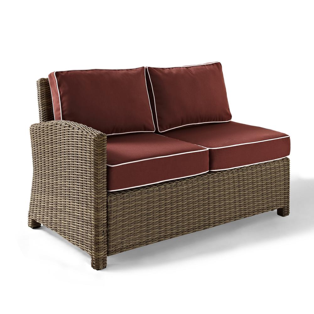 Bradenton Outdoor Wicker Sectional Left Side Loveseat Sangria/Weathered Brown. Picture 10