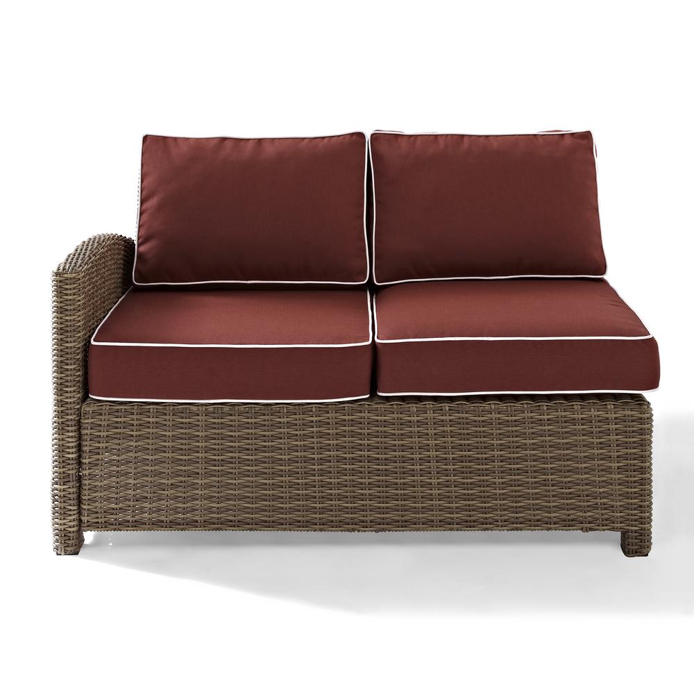 Bradenton Outdoor Wicker Sectional Left Side Loveseat Sangria/Weathered Brown. Picture 11