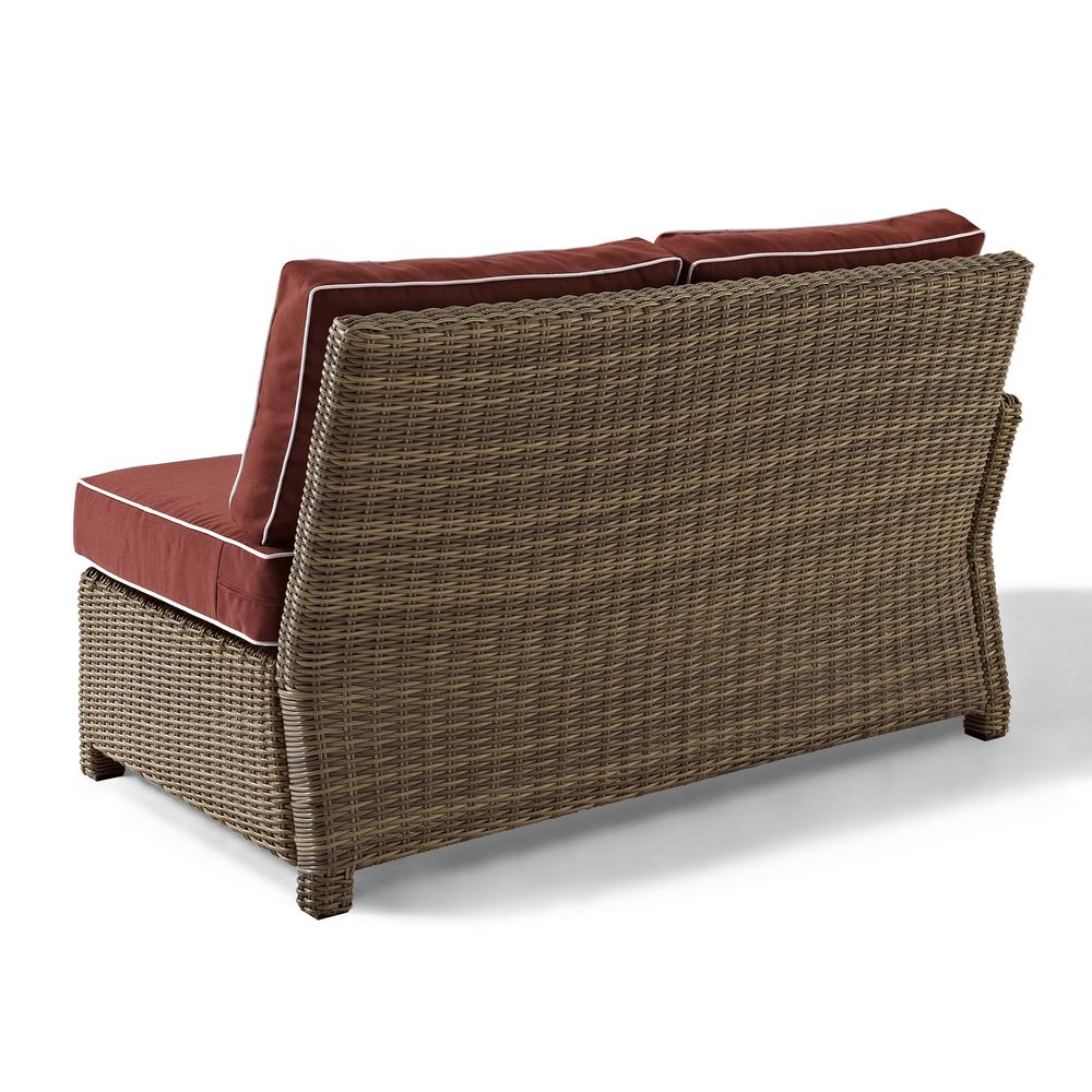 Bradenton Outdoor Wicker Sectional Left Side Loveseat Sangria/Weathered Brown. Picture 12