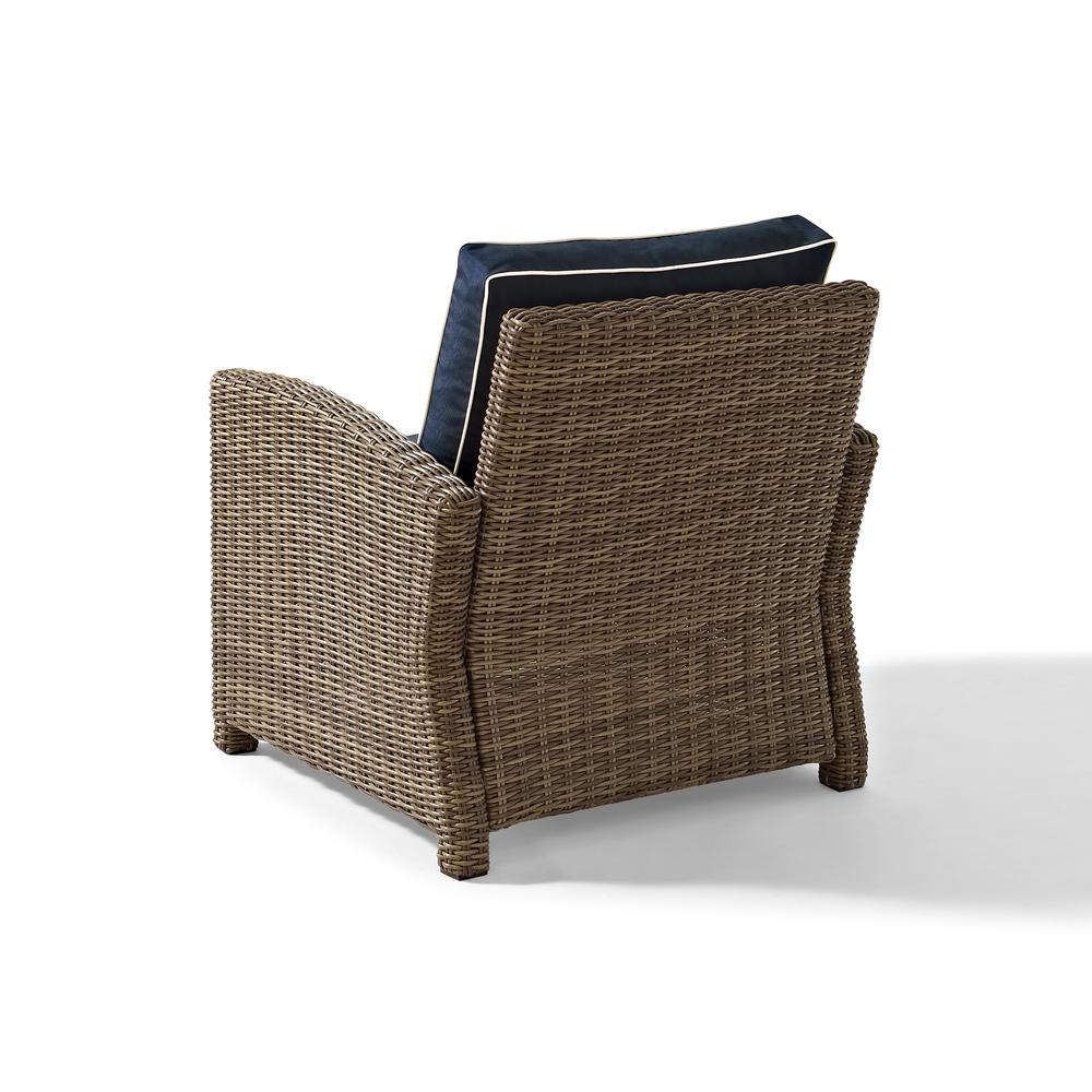 Bradenton Outdoor Wicker Arm Chair Navy/Weathered Brown. Picture 12