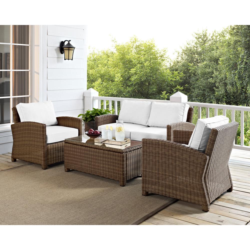 Bradenton 4Pc Outdoor Conversation Set - Sunbrella White/Weathered Brown - Loveseat, Coffee Table, & 2 Arm Chairs. Picture 13