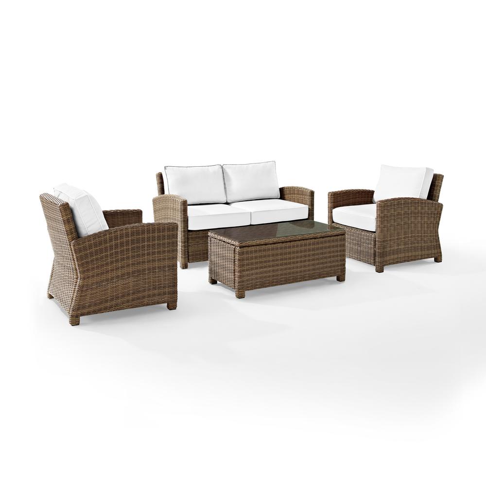 Bradenton 4Pc Outdoor Conversation Set - Sunbrella White/Weathered Brown - Loveseat, Coffee Table, & 2 Arm Chairs. Picture 14