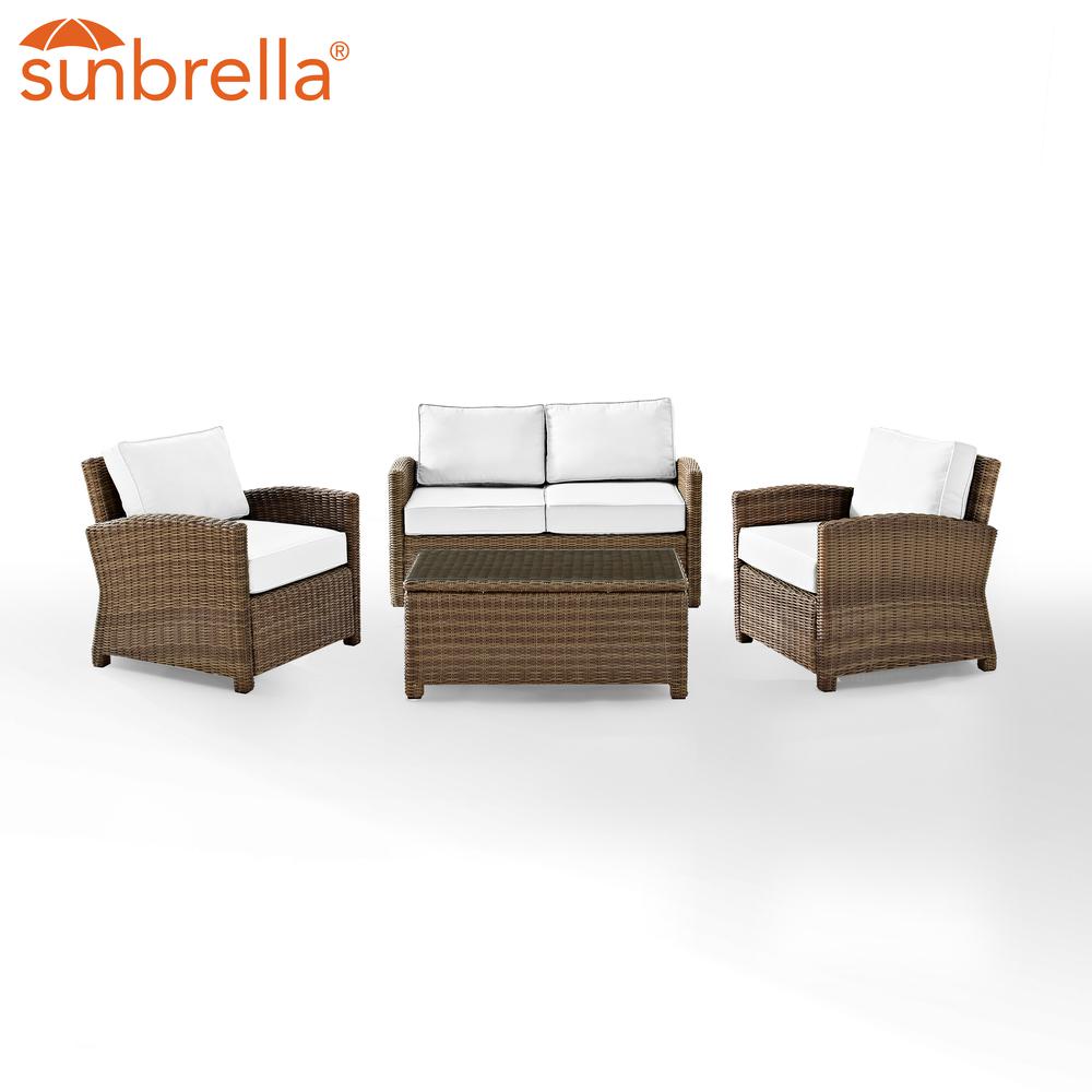 Bradenton 4Pc Outdoor Conversation Set - Sunbrella White/Weathered Brown - Loveseat, Coffee Table, & 2 Arm Chairs. Picture 15