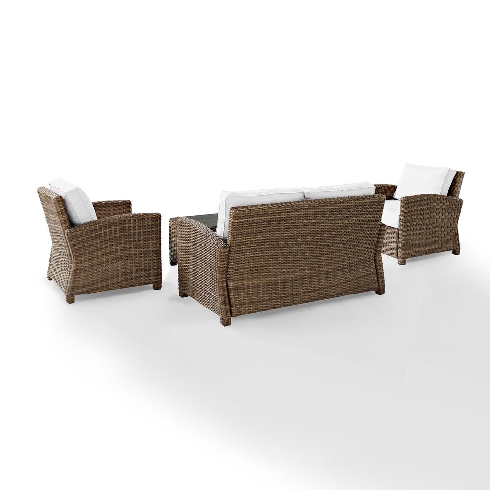 Bradenton 4Pc Outdoor Conversation Set - Sunbrella White/Weathered Brown - Loveseat, Coffee Table, & 2 Arm Chairs. Picture 16