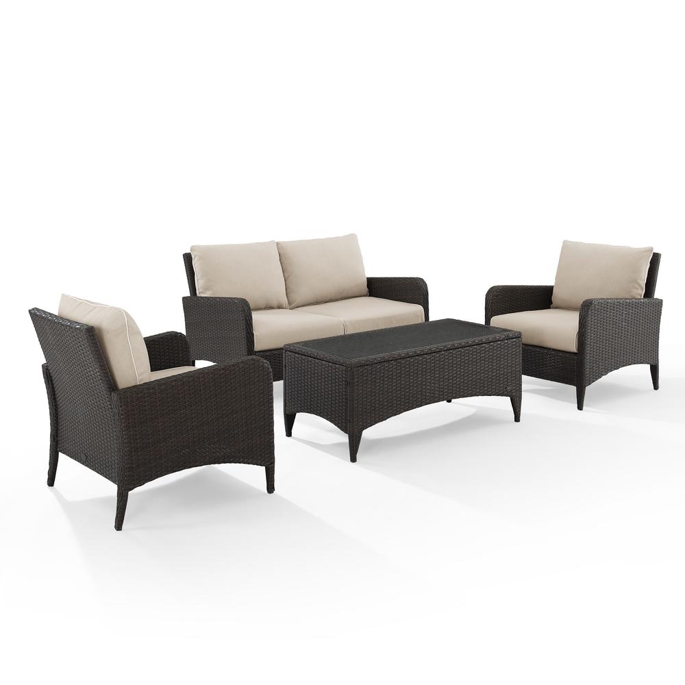 Kiawah 4Pc Outdoor Wicker Conversation Set Sand/Brown - Loveseat, 2 Arm Chairs & Coffee Table. Picture 14