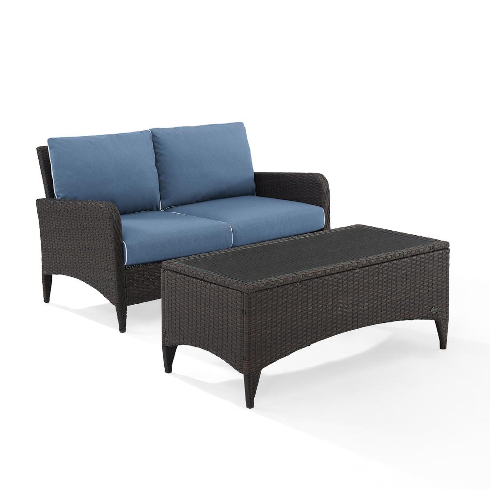 Kiawah 2Pc Outdoor Wicker Conversation Set Blue/Brown - Loveseat & Coffee Table. Picture 13