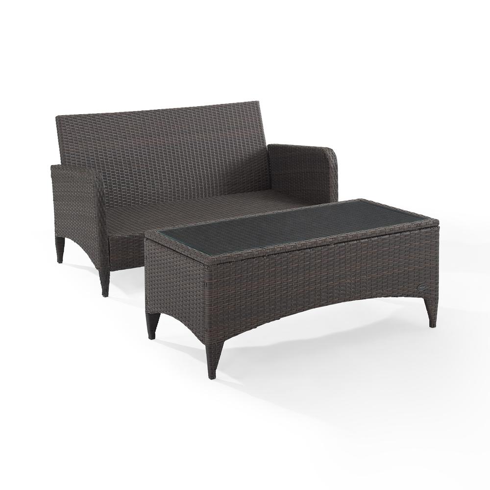 Kiawah 2Pc Outdoor Wicker Conversation Set Blue/Brown - Loveseat & Coffee Table. Picture 16