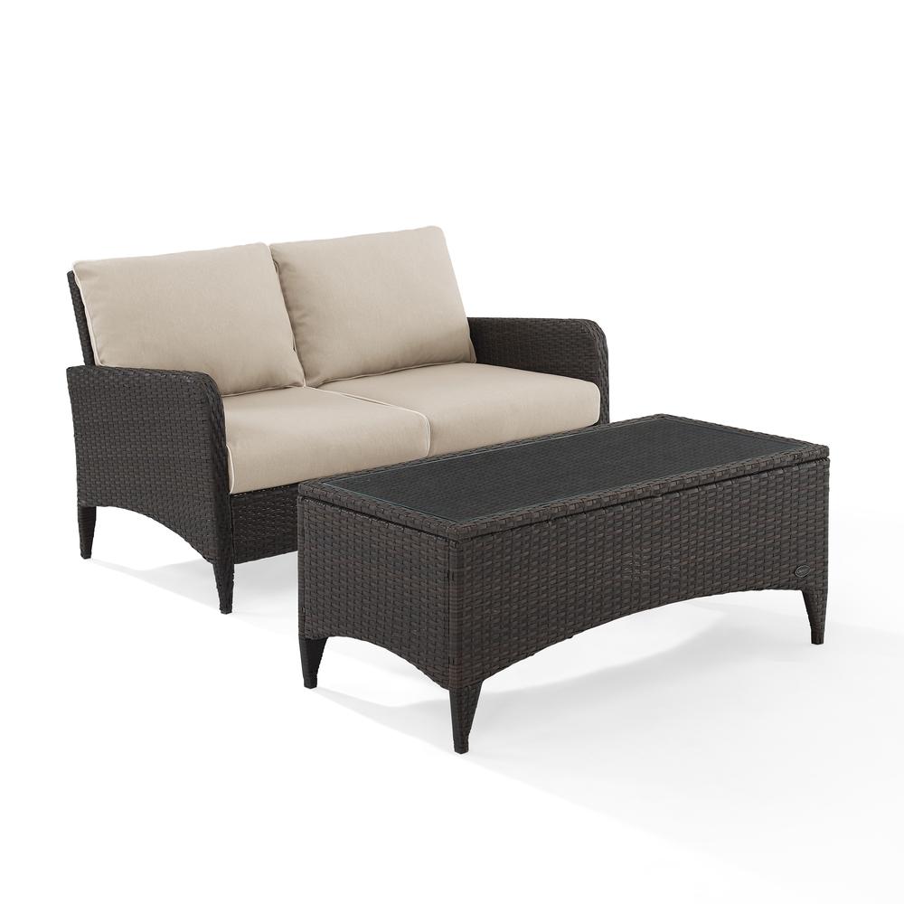 Kiawah 2Pc Outdoor Wicker Chat Set Sand/Brown - Loveseat & Coffee Table. Picture 14