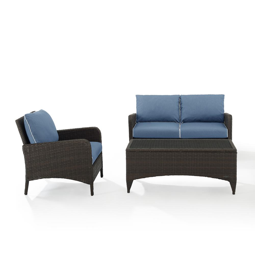 Kiawah 3Pc Outdoor Wicker Conversation Set Blue/Brown - Loveseat, Arm Chair & Coffee Table. Picture 15