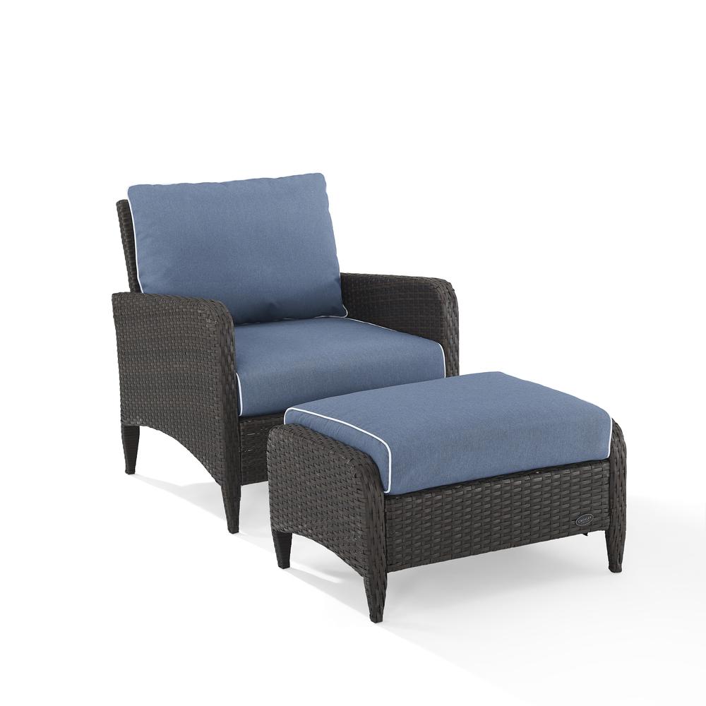 Kiawah 2Pc Outdoor Wicker Chair Set Blue/Brown - Armchair & Ottoman. Picture 13