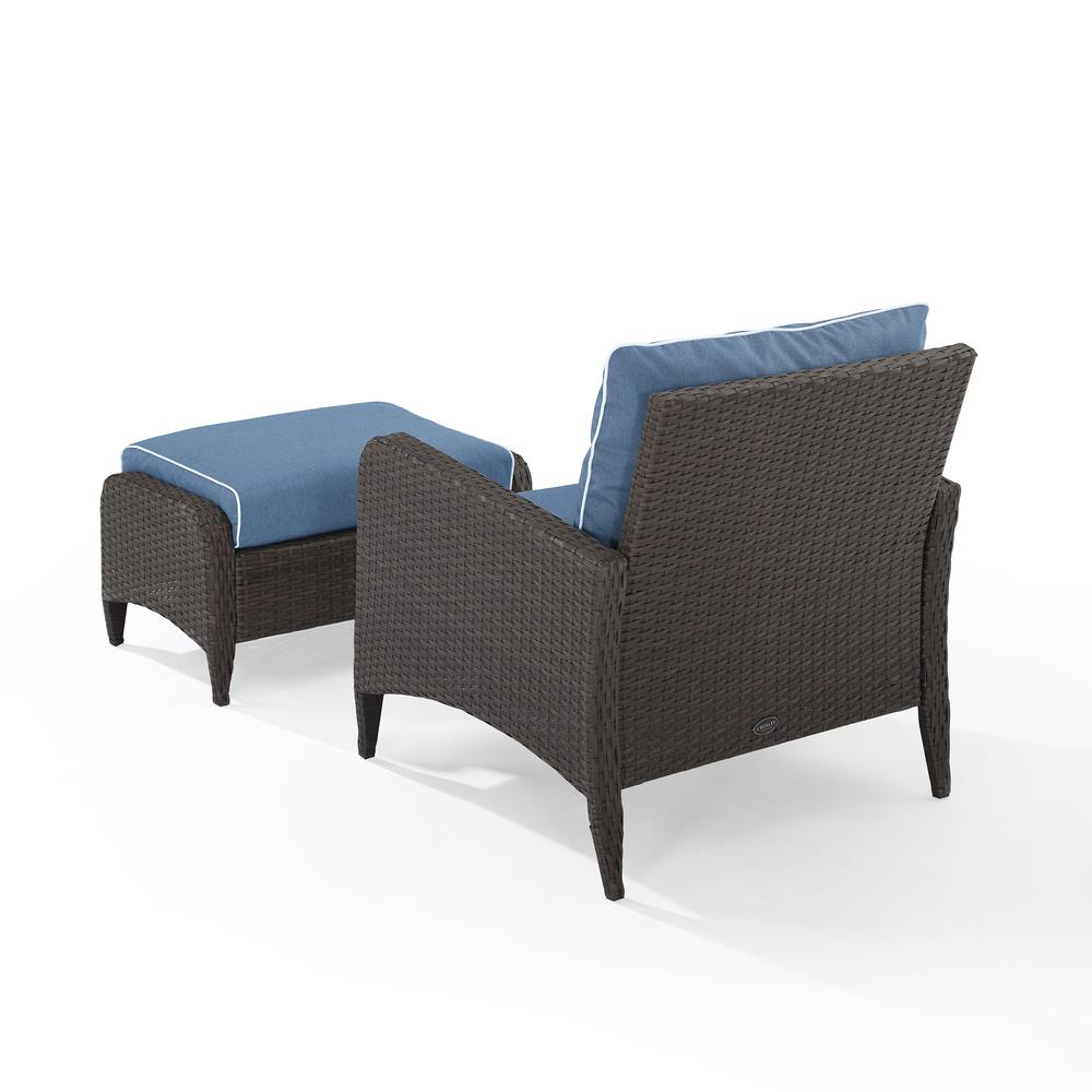 Kiawah 2Pc Outdoor Wicker Chair Set Blue/Brown - Armchair & Ottoman. Picture 15