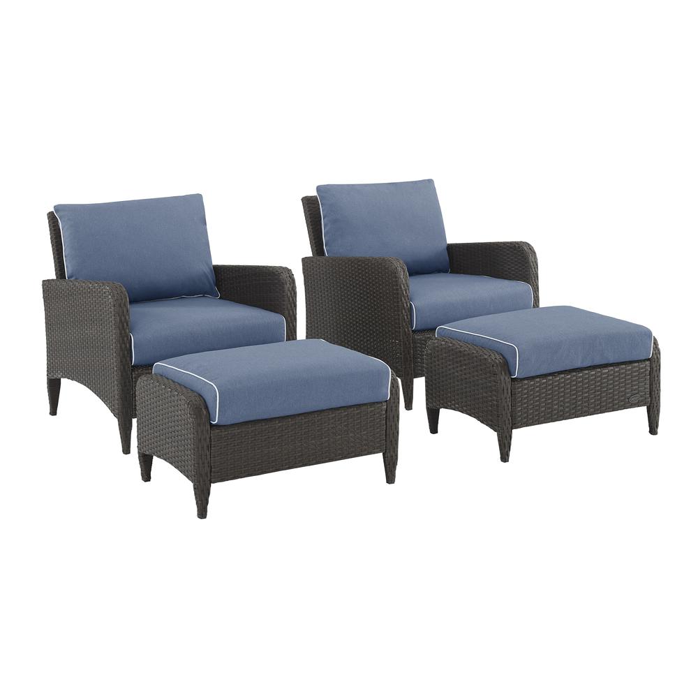 Kiawah 4Pc Outdoor Wicker Chat Set Blue/Brown - 2 Arm Chairs & 2 Ottomans. Picture 10