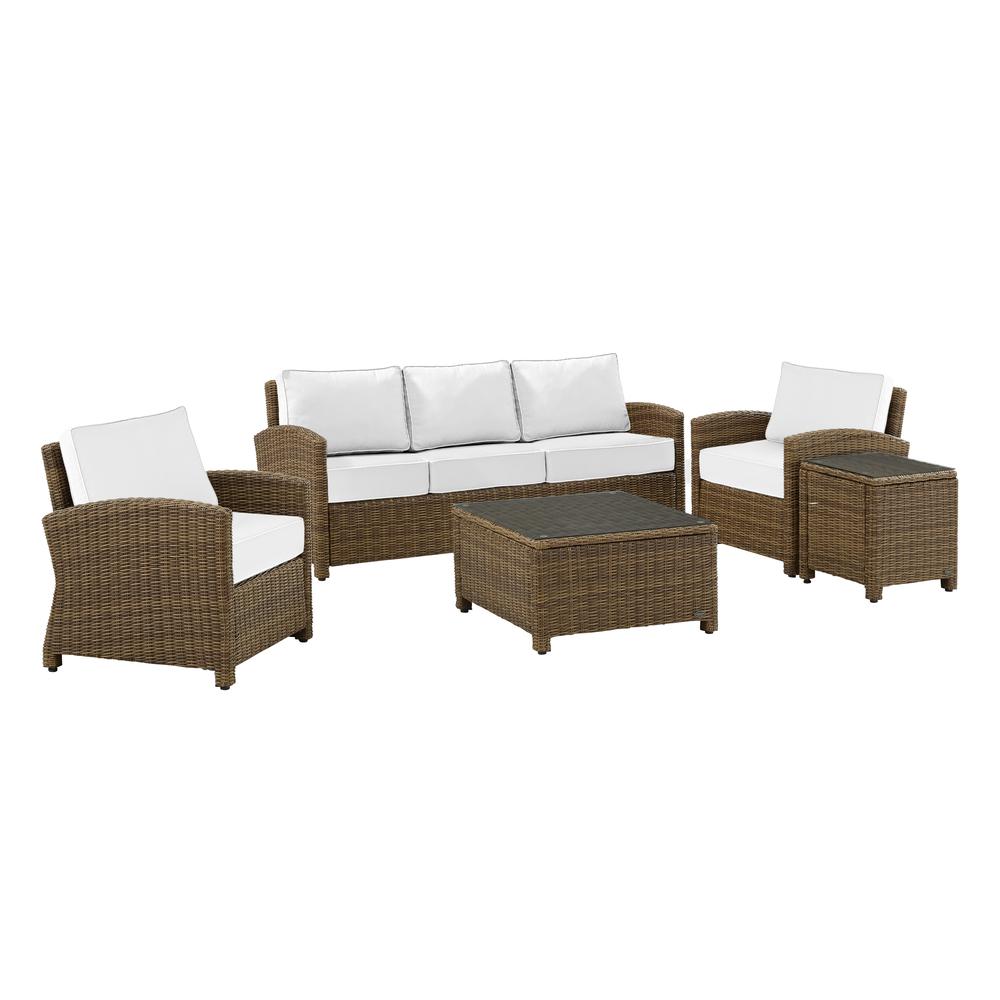 Bradenton 5Pc Outdoor Wicker Sofa Set - Sunbrella White/ Weathered Brown - Sofa, Side Table, Coffee Table, & 2 Armchairs. Picture 22
