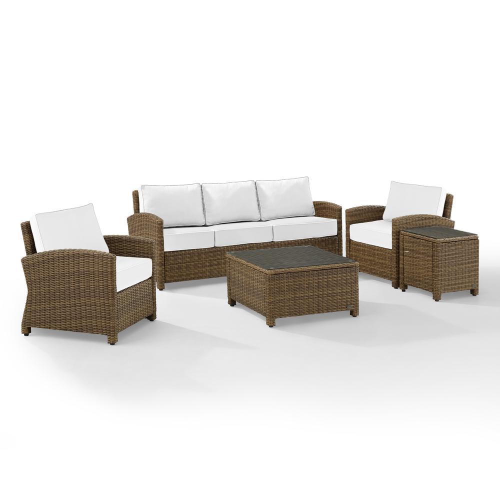 Bradenton 5Pc Outdoor Wicker Sofa Set - Sunbrella White/ Weathered Brown - Sofa, Side Table, Coffee Table, & 2 Armchairs. Picture 16