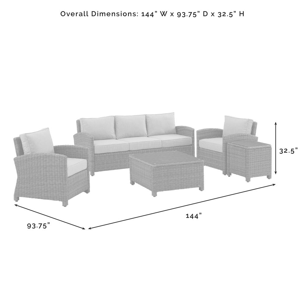 Bradenton 5Pc Outdoor Wicker Sofa Set - Sunbrella White/ Weathered Brown - Sofa, Side Table, Coffee Table, & 2 Armchairs. Picture 19