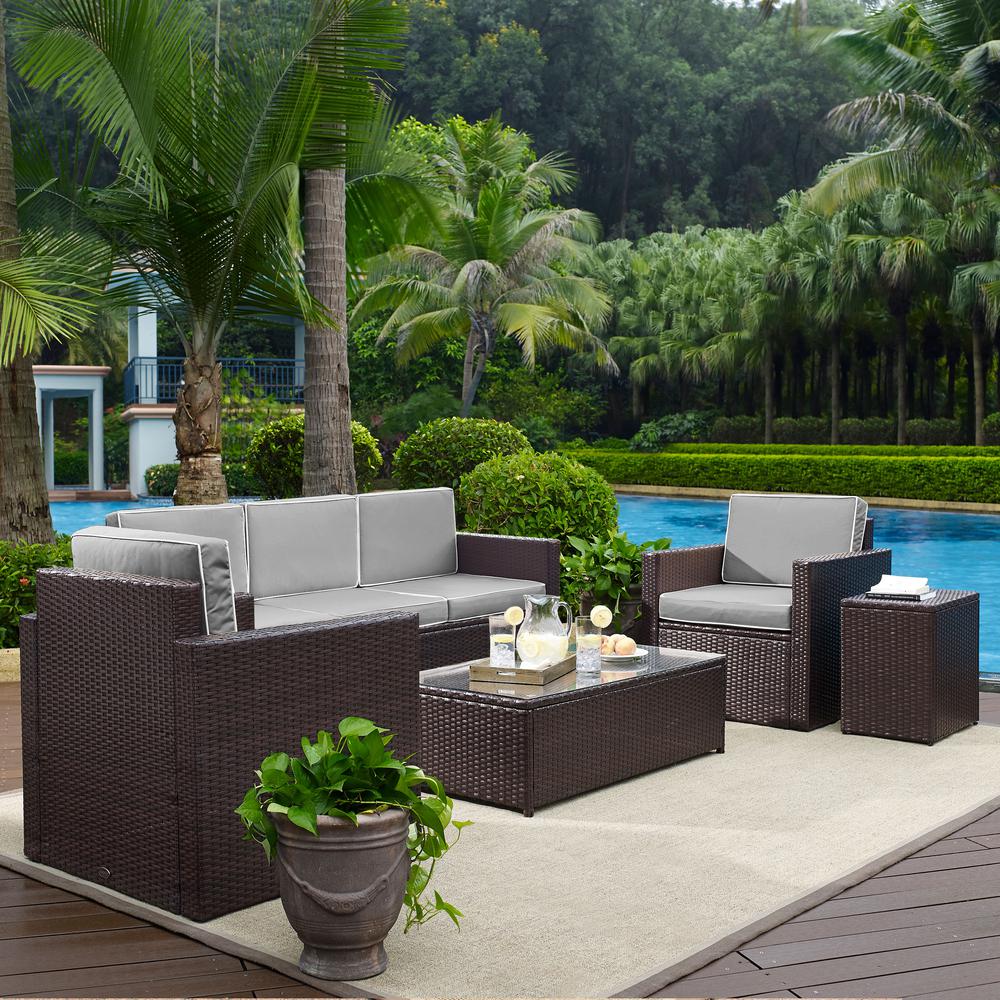 Palm Harbor 5Pc Outdoor Wicker Sofa Set Gray/Brown - Sofa, Side Table, Coffee Table, & 2 Armchairs. Picture 8