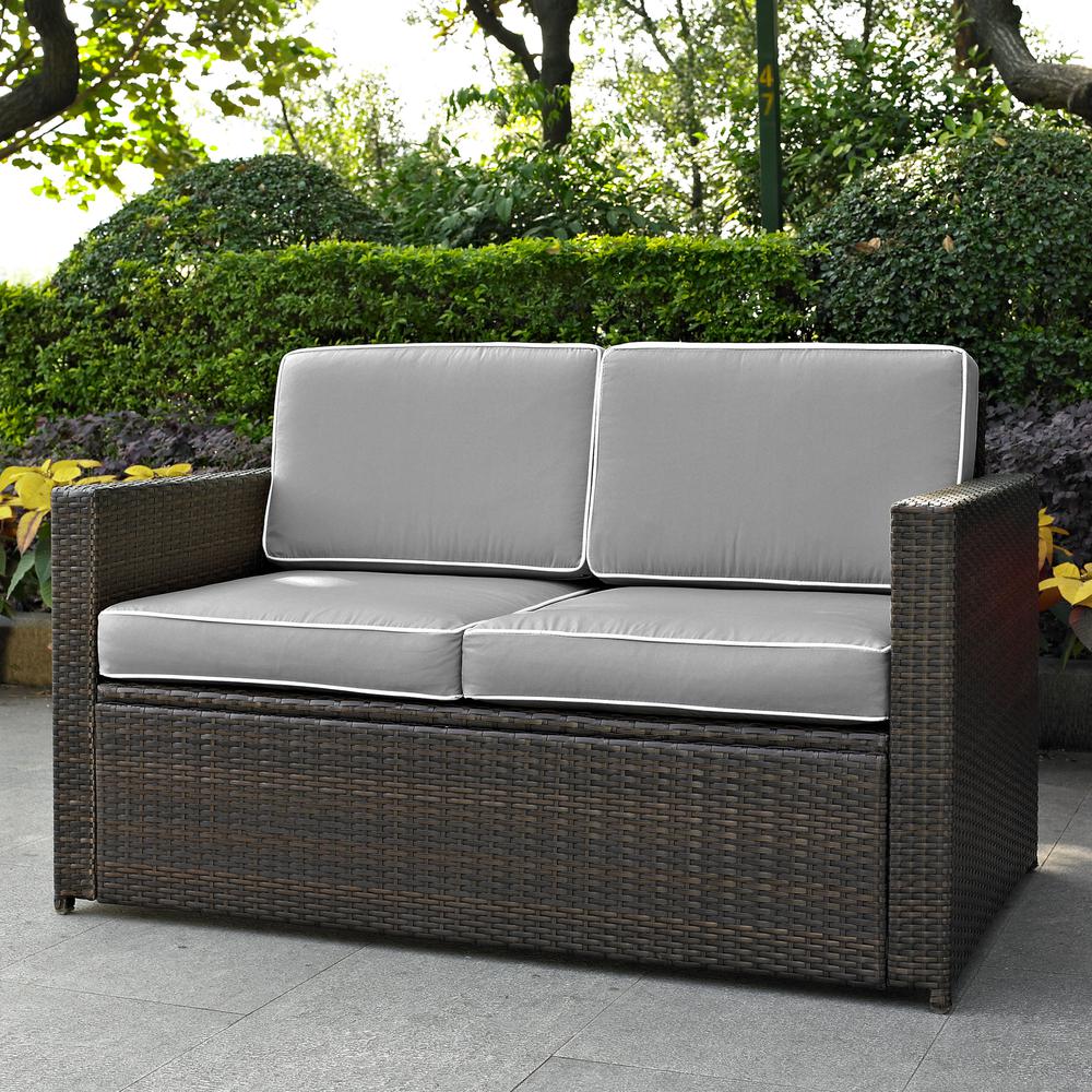 Palm Harbor Outdoor Wicker Loveseat Gray/Brown. Picture 8