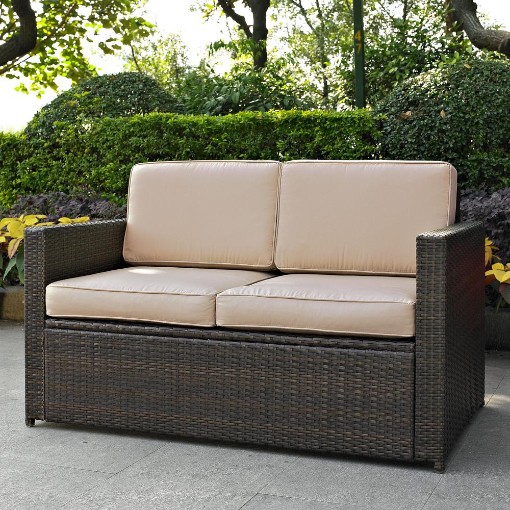 Palm Harbor Outdoor Wicker Loveseat Sand/Brown. Picture 8