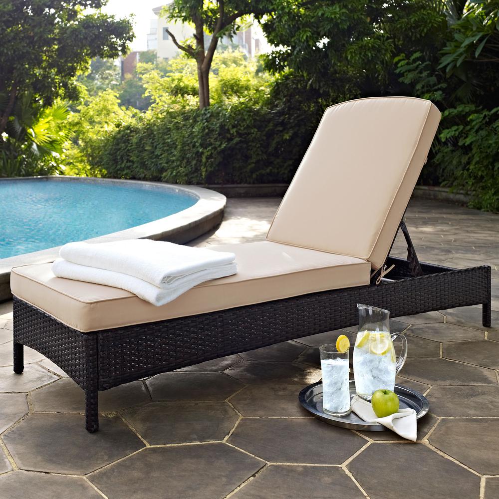 Palm Harbor Outdoor Wicker Chaise Lounge Sand/Brown. Picture 2