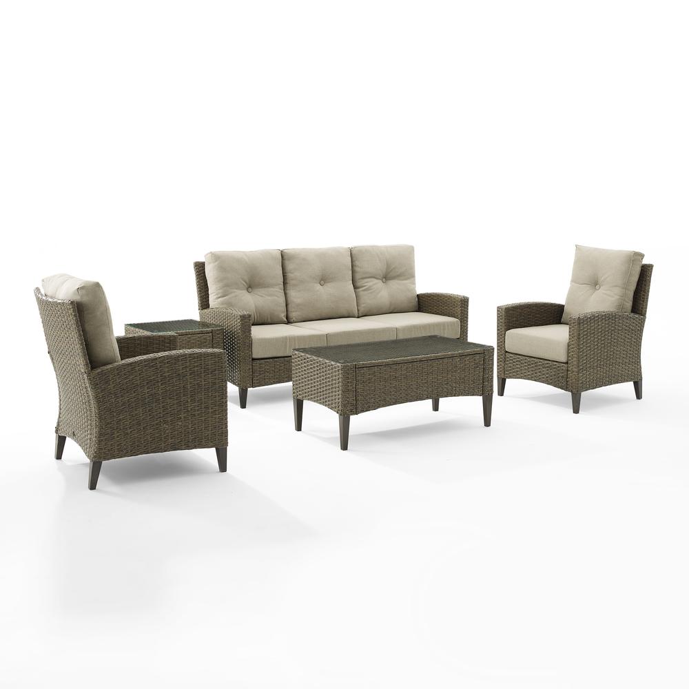 Rockport 5Pc Outdoor Wicker High Back Sofa Set Oatmeal/Light Brown - Sofa, Coffee Table, Side Table, & 2 Armchairs. Picture 18