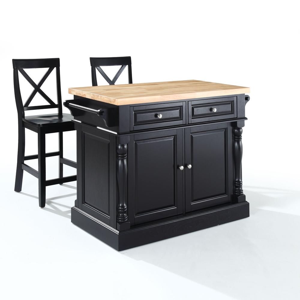 Oxford Kitchen Island W/X-Back Stools Black - Kitchen Island, 2 Counter Height Bar Stools. Picture 20