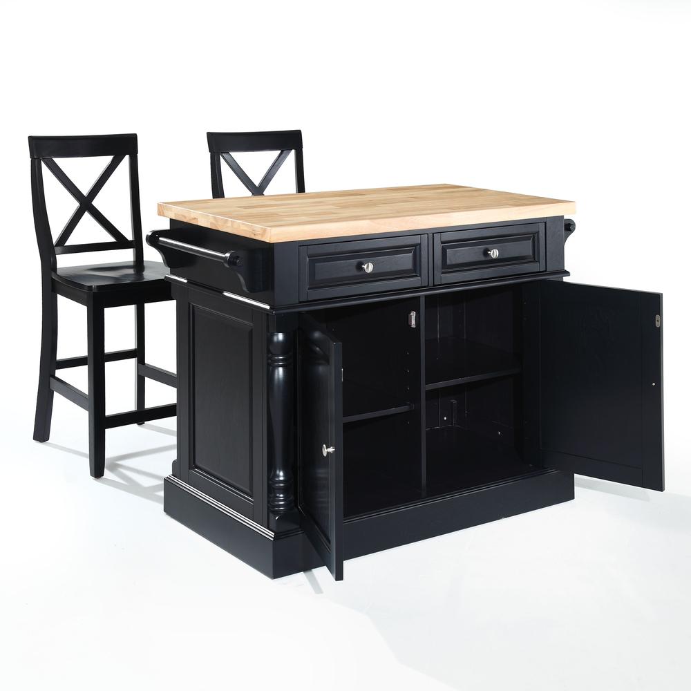 Oxford Kitchen Island W/X-Back Stools Black - Kitchen Island, 2 Counter Height Bar Stools. Picture 21