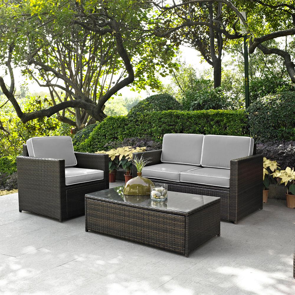 Palm Harbor 3Pc Outdoor Wicker Conversation Set Gray/Brown - Loveseat, Chair, Glass Top Table. Picture 8