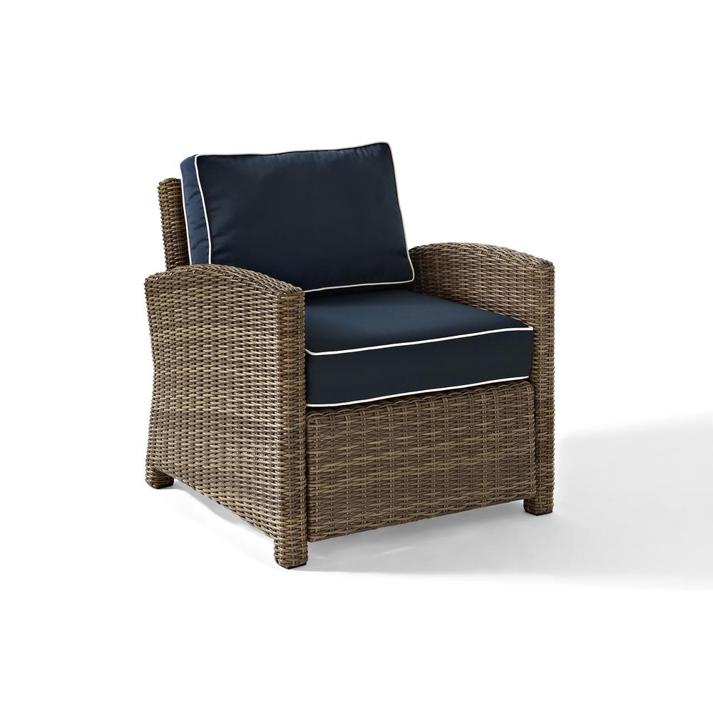 Bradenton Outdoor Wicker Arm Chair Navy/Weathered Brown. Picture 6