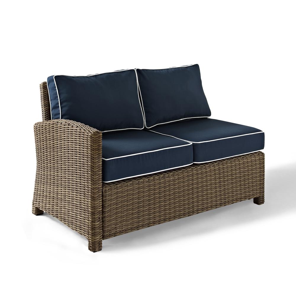 Bradenton Outdoor Wicker Sectional Left Side Loveseat Navy/Weathered Brown. Picture 1