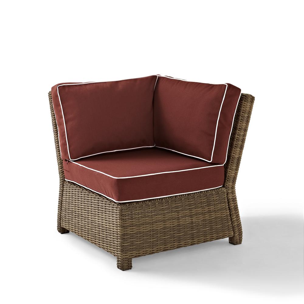 Bradenton Outdoor Wicker Sectional Corner Chair Sangria/Weathered Brown. Picture 1