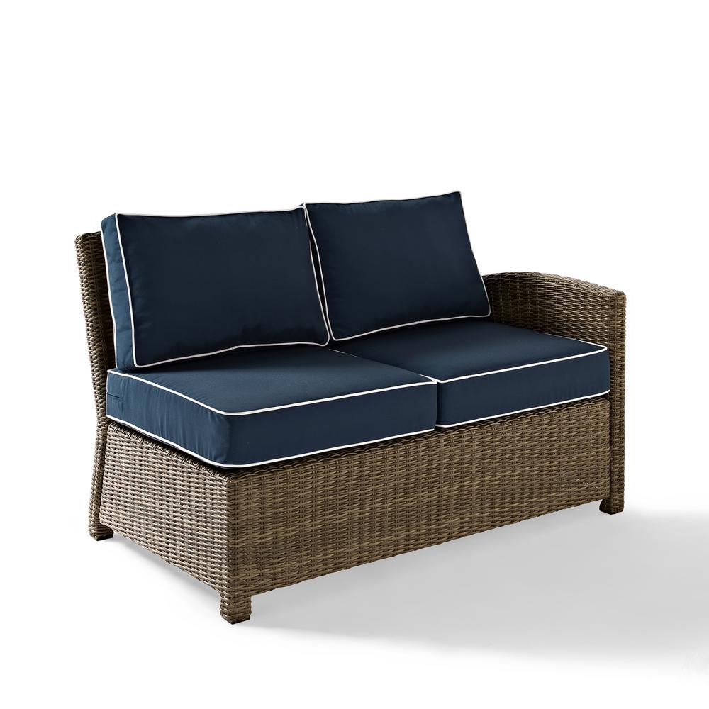 Bradenton 4Pc Outdoor Wicker Sectional Set Navy/Weathered Brown - Right Corner Loveseat, Left Corner Loveseat, Corner Chair, Sectional Glass Top Coffee Table. Picture 16