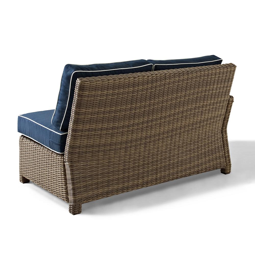 Bradenton 4Pc Outdoor Wicker Sectional Set Navy/Weathered Brown - Right Corner Loveseat, Left Corner Loveseat, Corner Chair, Sectional Glass Top Coffee Table. Picture 11