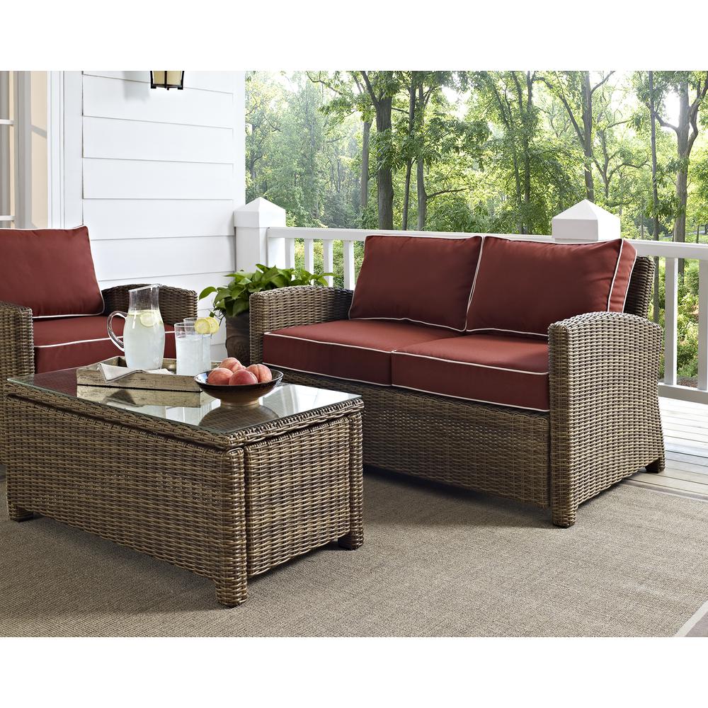 Bradenton 4Pc Outdoor Wicker Conversation Set Sangria/Weathered Brown - Loveseat, Coffee Table, & 2 Arm Chairs. Picture 9