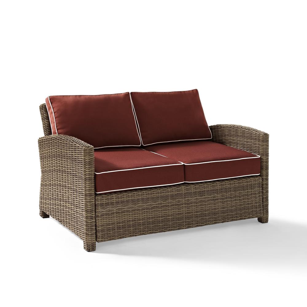 Bradenton 4Pc Outdoor Wicker Conversation Set Sangria/Weathered Brown - Loveseat, 2 Arm Chairs, Glass Top Table. Picture 10