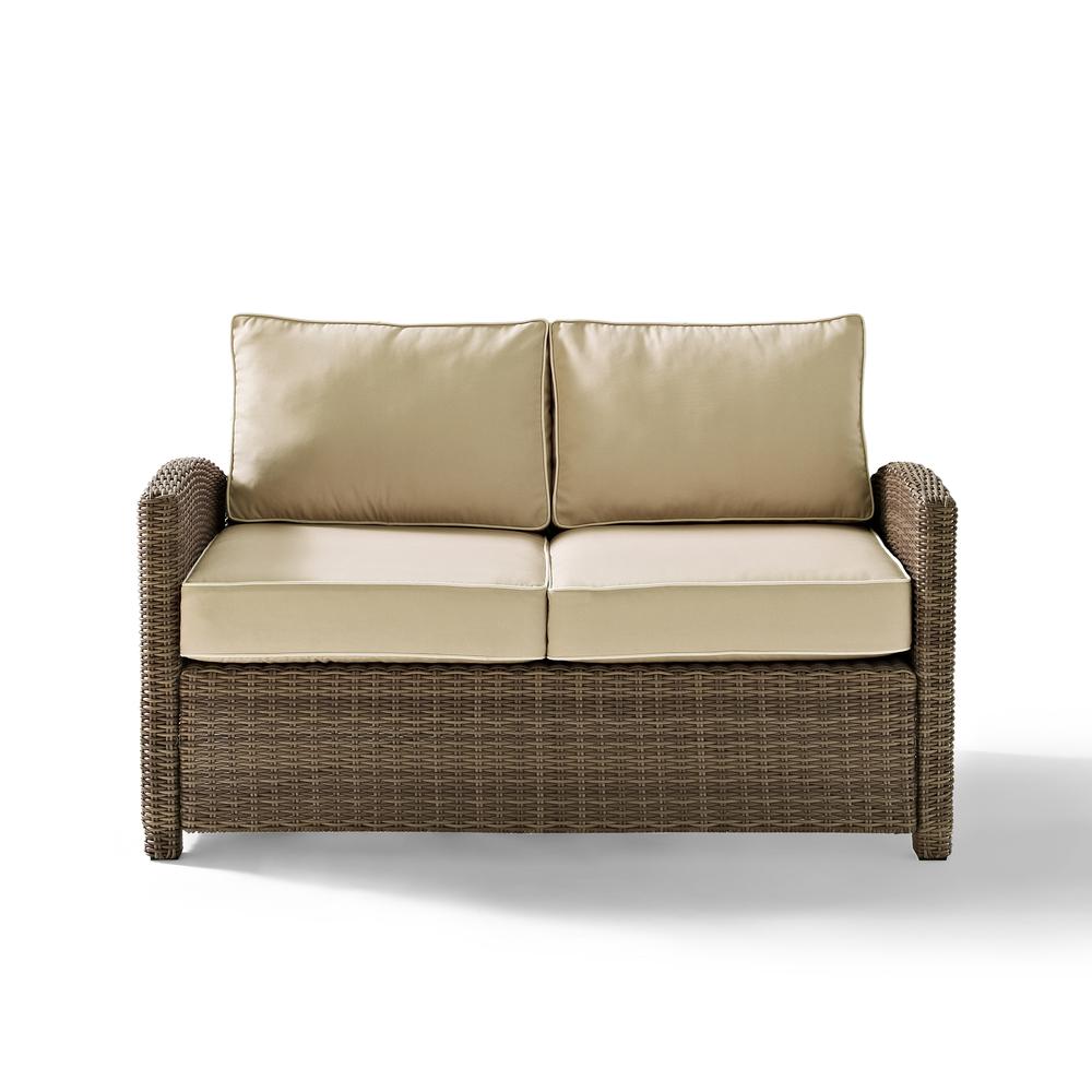 Bradenton 2Pc Outdoor Wicker Chat Set Sand/Weathered Brown - Loveseat, Glass Top Table. Picture 7