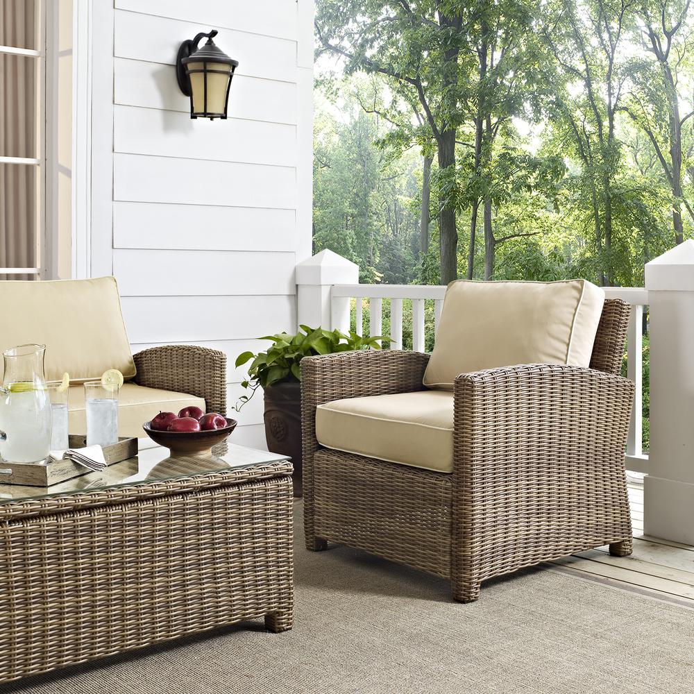 Bradenton 4Pc Outdoor Wicker Conversation Set Sand/Weathered Brown - Loveseat, 2 Arm Chairs, Glass Top Table. Picture 5