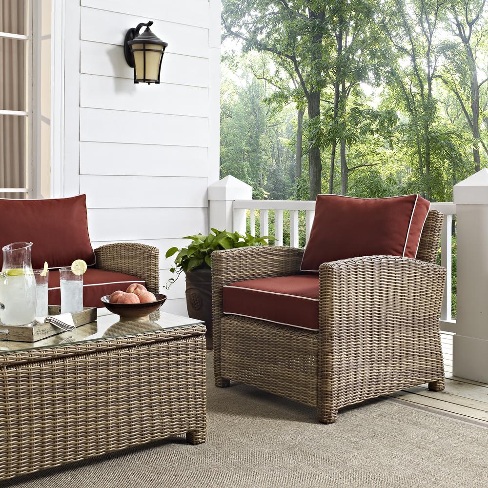 Bradenton 4Pc Outdoor Wicker Conversation Set Sangria/Weathered Brown - Loveseat, 2 Arm Chairs, Glass Top Table. Picture 5