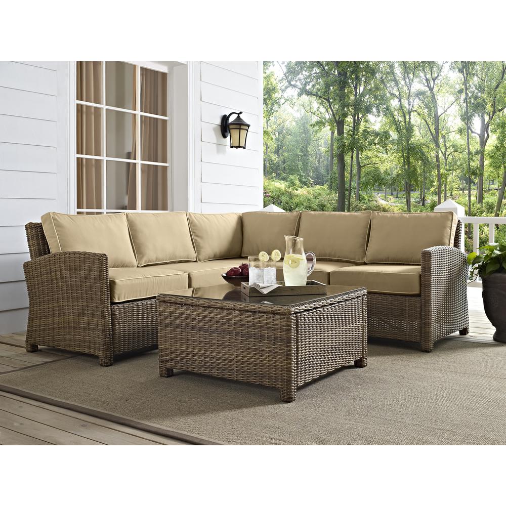 Bradenton 4Pc Outdoor Wicker Sectional Set Sand/Weathered Brown - Right Corner Loveseat, Left Corner Loveseat, Corner Chair, Sectional Glass Top Coffee Table. Picture 22