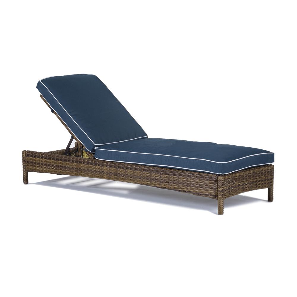Bradenton Outdoor Wicker Chaise Lounge Navy/Weathered Brown. The main picture.